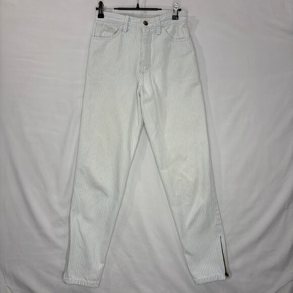 Guess Vintage 25x27 Striped Jeans 80s High Waist Zip Ankle Tapered Blue White - Picture 2 of 14